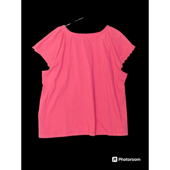 PINK Top Women's 2X Short Flutter Sleeve Boat Neck Crochet Knit Pink - Picture 2 of 8